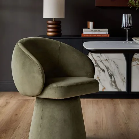 BOXED DANETTI DARCY OLIVE GREEN VELVET SWIVEL CHAIR