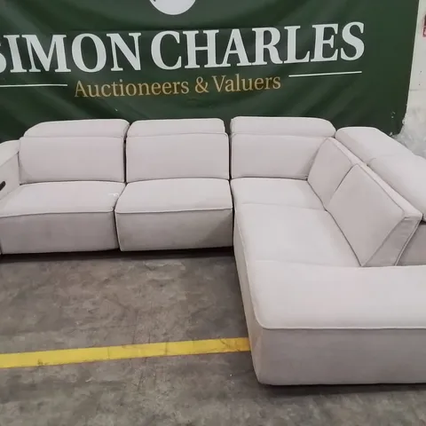 QUALITY DESIGNER CREAM FABRIC UPHOLSTERED ELECTRIC RECLINING L SHAPE SOFA