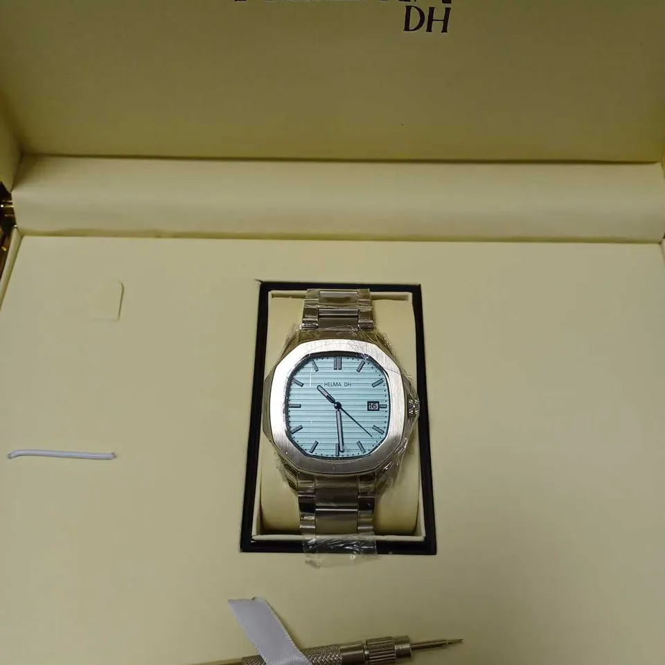 HELMA DH BLUE OCTAGONAL DIAL BRACELET STRAP WRISTWATCH