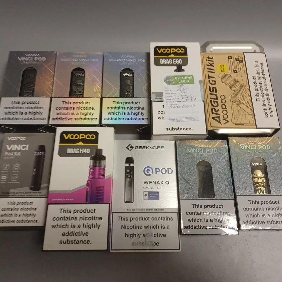 APPROXIMATELY 10 ASSORTED E-CIGARETTE PRODUCTS TO INCLUDE VOOPOO, GEEKVAPE, ARGUS GT KIT ETC 
