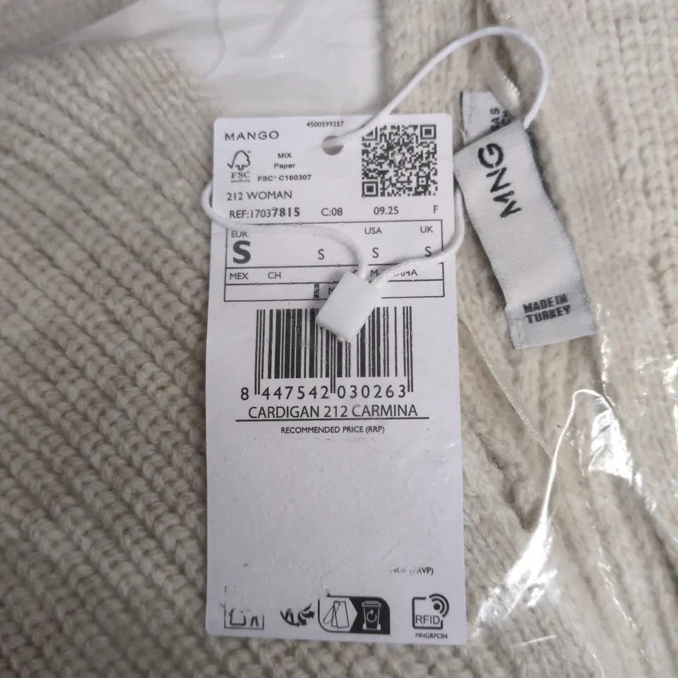 MANGO CARDIGAN 212 CARMINA – WOMEN'S KNIT, SIZE S, CREAM