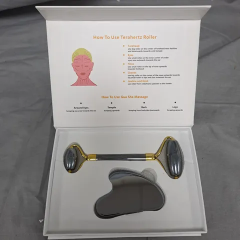 ANTI-AGING FACIAL MASSAGE GIFT SET WITH TERAHERTZ ROLLER & GUA SHA STONE