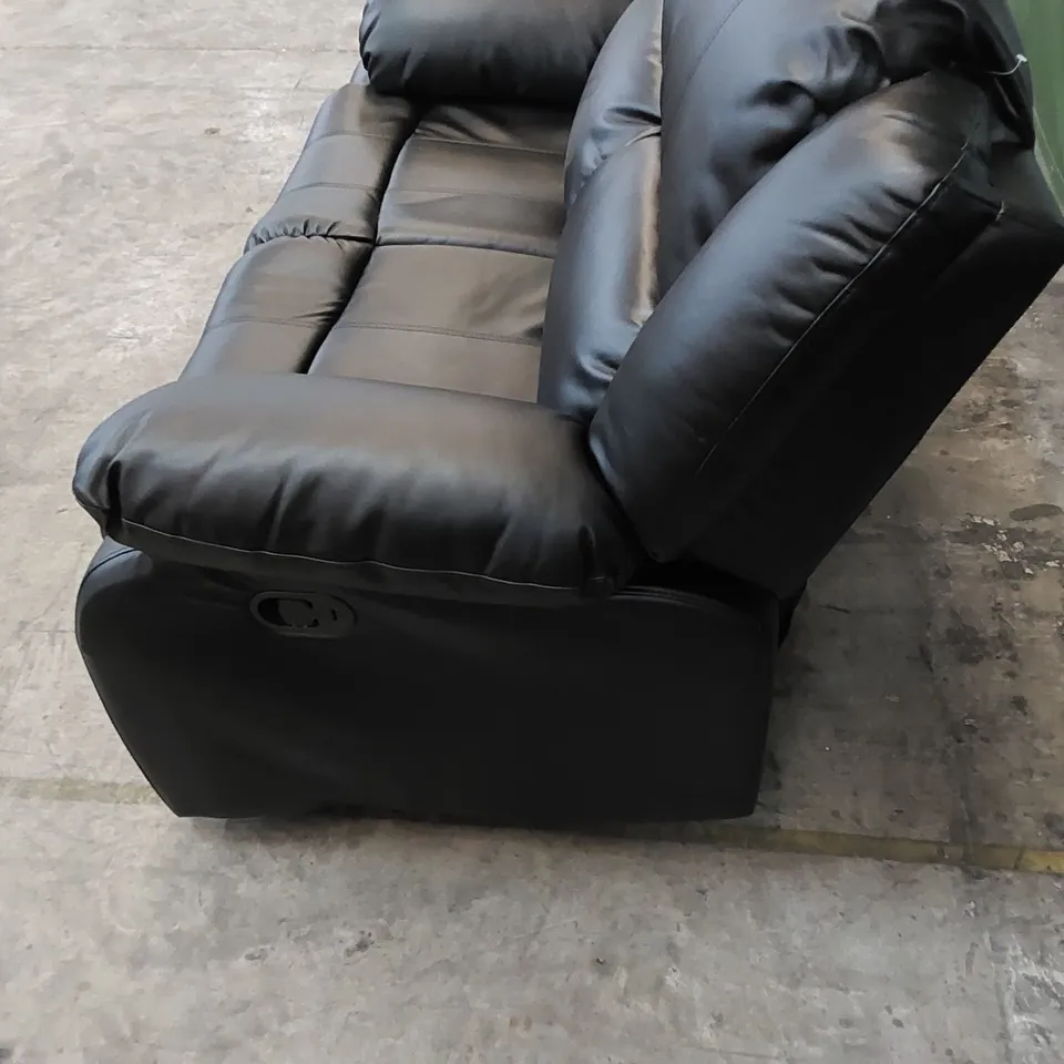 DESIGNER BLACK FAUX LEATHER UPHOLSTERED MANUAL RECLINER SOFA