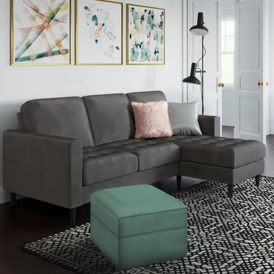 BOXED COSMOLIVING BY COSMOPOLITAN STRUMMER 3 SEATER GREY REVERSIBLE SECTIONAL SOFA