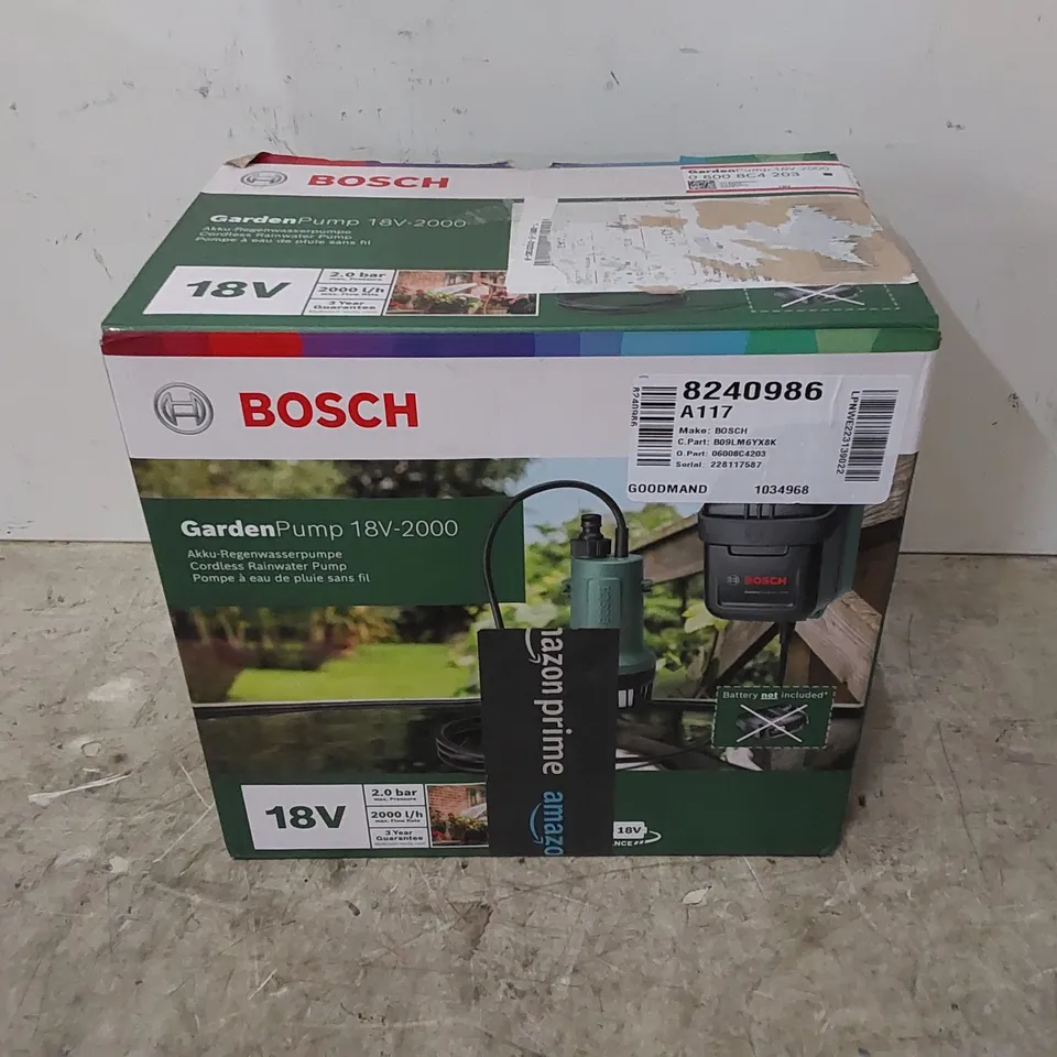 BOXED BOSCH GARDEN CORDLESS RAINWATER PUMP 18V-2000