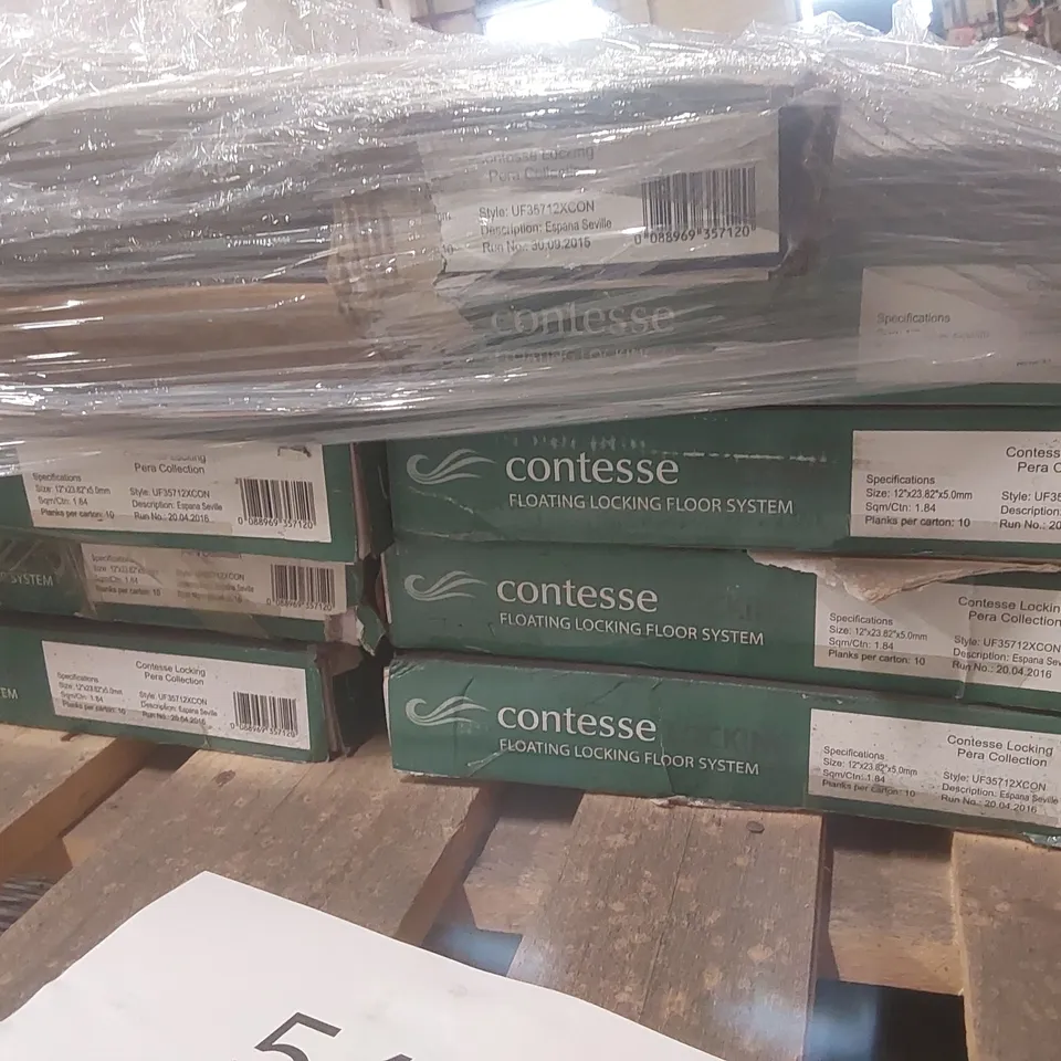 PALLET CONTAINING A VERY LARGE QUANTITY OF BRAND NEW ASSORTED LUXURY VINYL TILE FLOORING TO INCLUDE: CONTESSE FLOATING LOCKING FLOOR SYSTEM PERA COLLECTION, CONTESSE EASYLOCK 4.0 PRINCETON OAK GREY AN