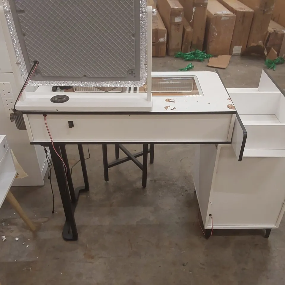 DRESSING TABLE WITH HUMAN SENSOR RGB LIGHTS, TEMPERED GLASS TOP, QUICK-CHARGING STATION AND STOOL
