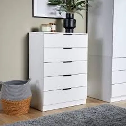 BOXED HOME SOURCE PHOENIX 5 DRAWER WHITE CHEST STORAGE UNIT