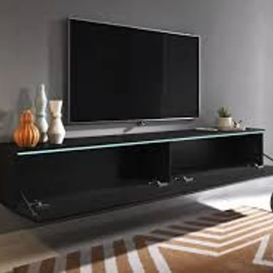 BOXED LOWBOARD 180cm TV CABINET, TV STAND, HANGING TV CABINET - BLACK MAT (1 BOX)