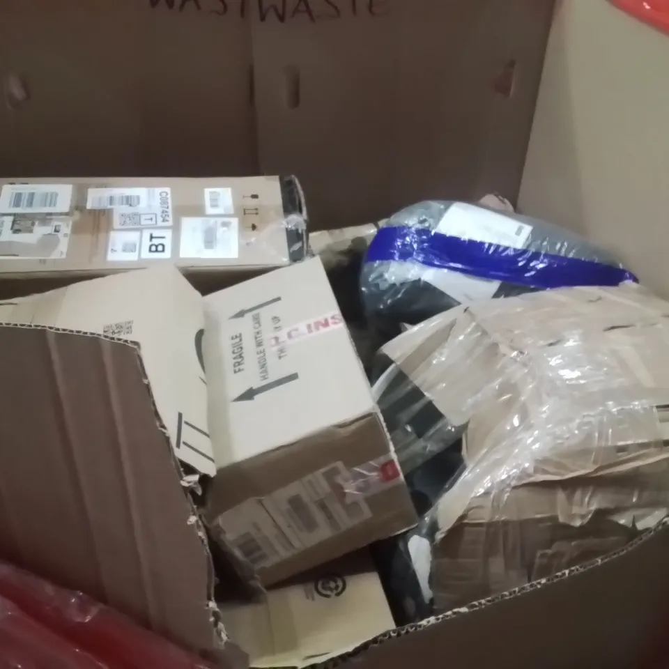 PALLET OF ASSORTED HOUSEHOLD GOODS AND PRODUCTS TO INCLUDE;AREA RUG,AIR COOLER,PICTURE FRAMES 
