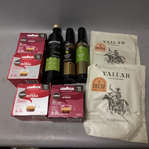 LOT OF APPROXMATELY 8 ITEMS TO INCLUDE - RIPERTOLI OLIVE OIL, YALLAH HOUSE GRIND ESPRESSO, AND LAVAZZA ESPRESSO INTENSO ETC.