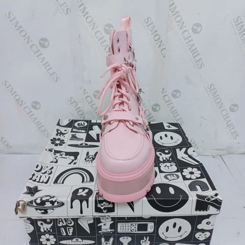 KOI FOOTWEAR LADIES PINK WEDGE LACE UP BOOTS SIZE 4