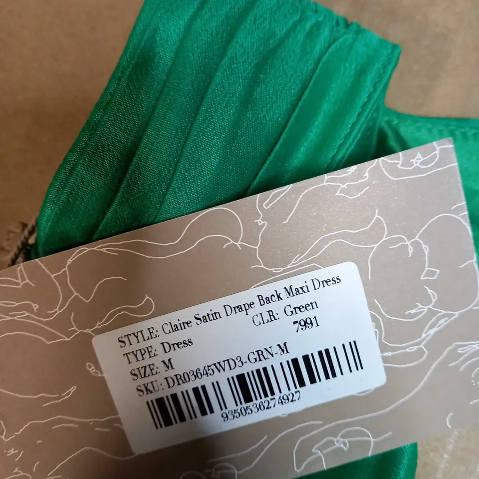 MESHKI GREEN SATIN DRAPE BACK MAXI DRESS - MEDIUM