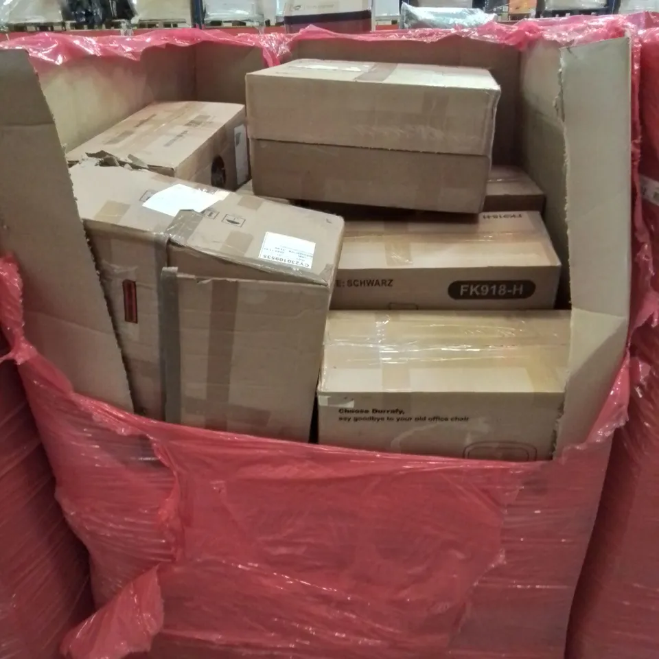 PALLET CONTAINING VARIOUS BOXED ITEMS TO INCLUDE OFFICE CHAIRS ETC.