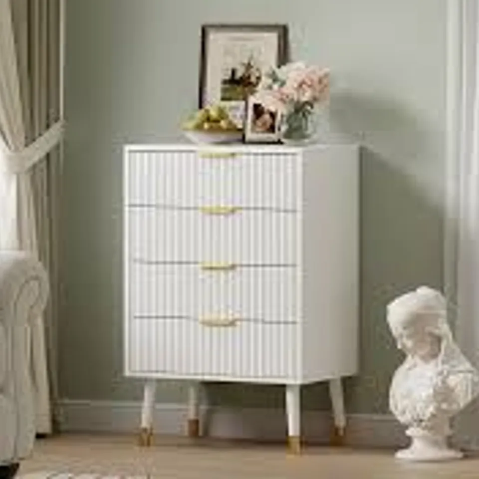 BOXED GARVEE FLUTED 4 DRAWER DRESSER - WHITE