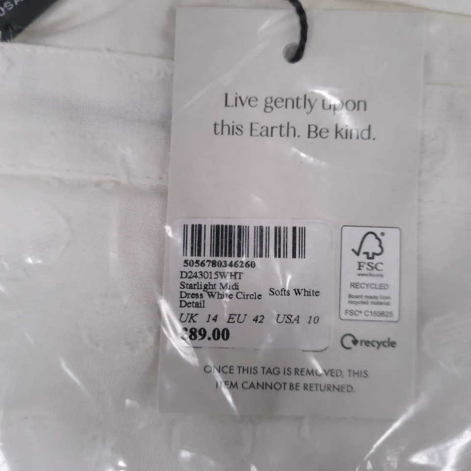 NOBODY'S CHILD STARLIGHT MIDI DRESS - WHITE CIRCLE DETAIL, UK 14 (EU 42, USA 10)