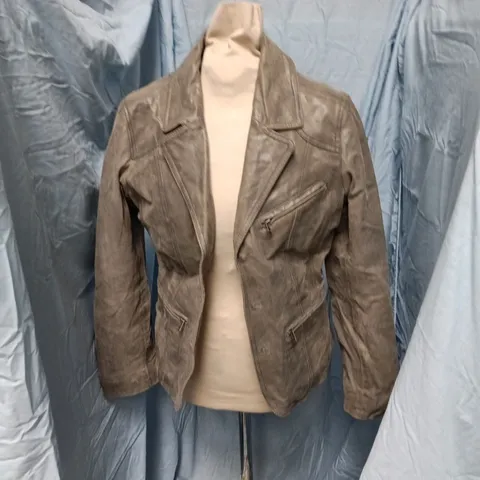 MODESZENE LEATHER BIKER JACKET – BROWN, UK 12