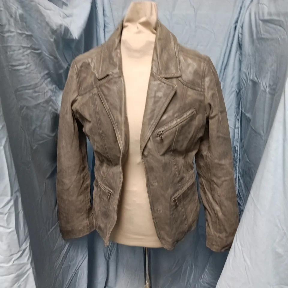 MODESZENE LEATHER BIKER JACKET – BROWN, UK 12
