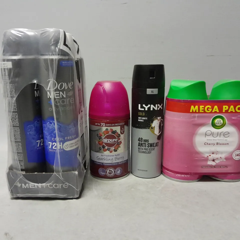 APPROXIMATELY 12 ASSORTED AEROSOLS TO INCLUDE - LYNX DEODORANT , AIR WICK CHERRY BLOSSOM ETC