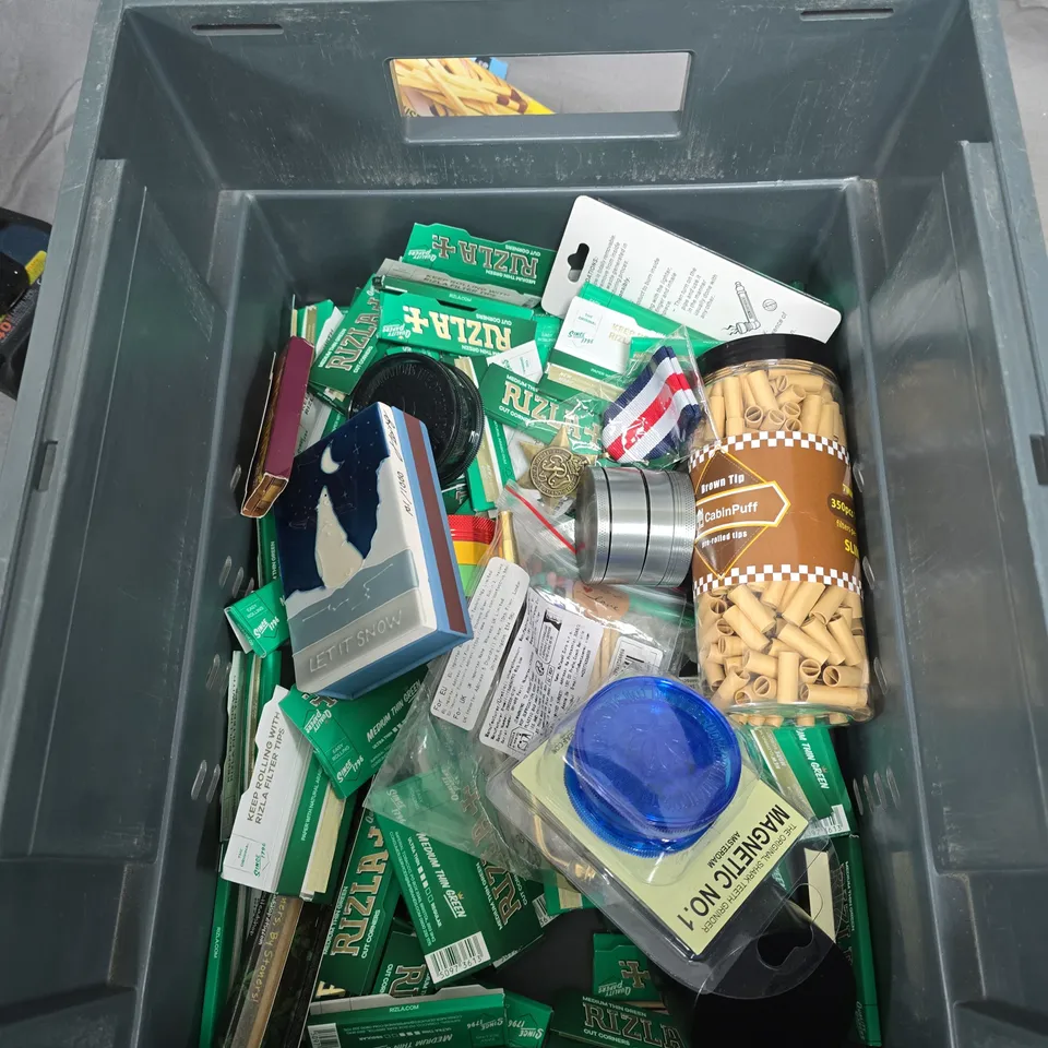 TOTE OF APPROXIMATELY 30 ASSORTED ITEMS TO INCLUDE: HOW TO SWEAR BOOK AND HOUSEHOLD MATCHES