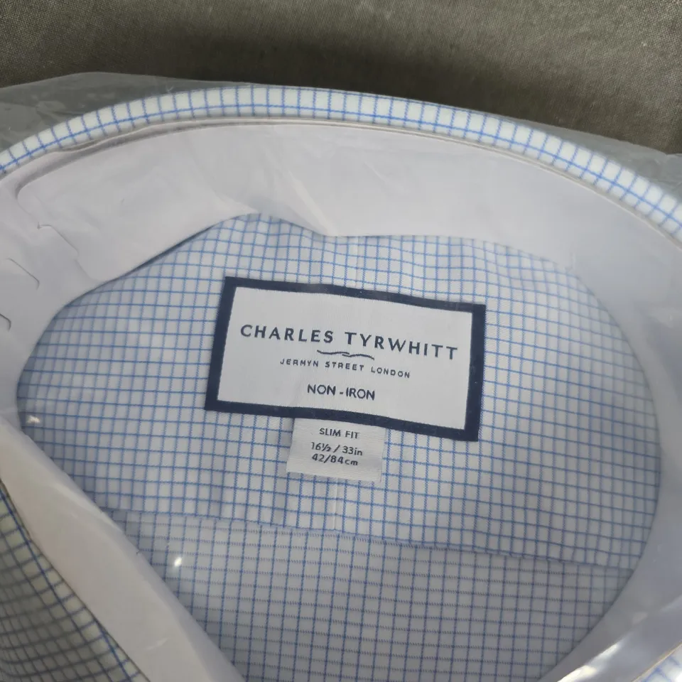 CHARLES TYRWHITT SLIM FIT NON-IRON SHIRT - BLUE CHECK, 16.5IN COLLAR