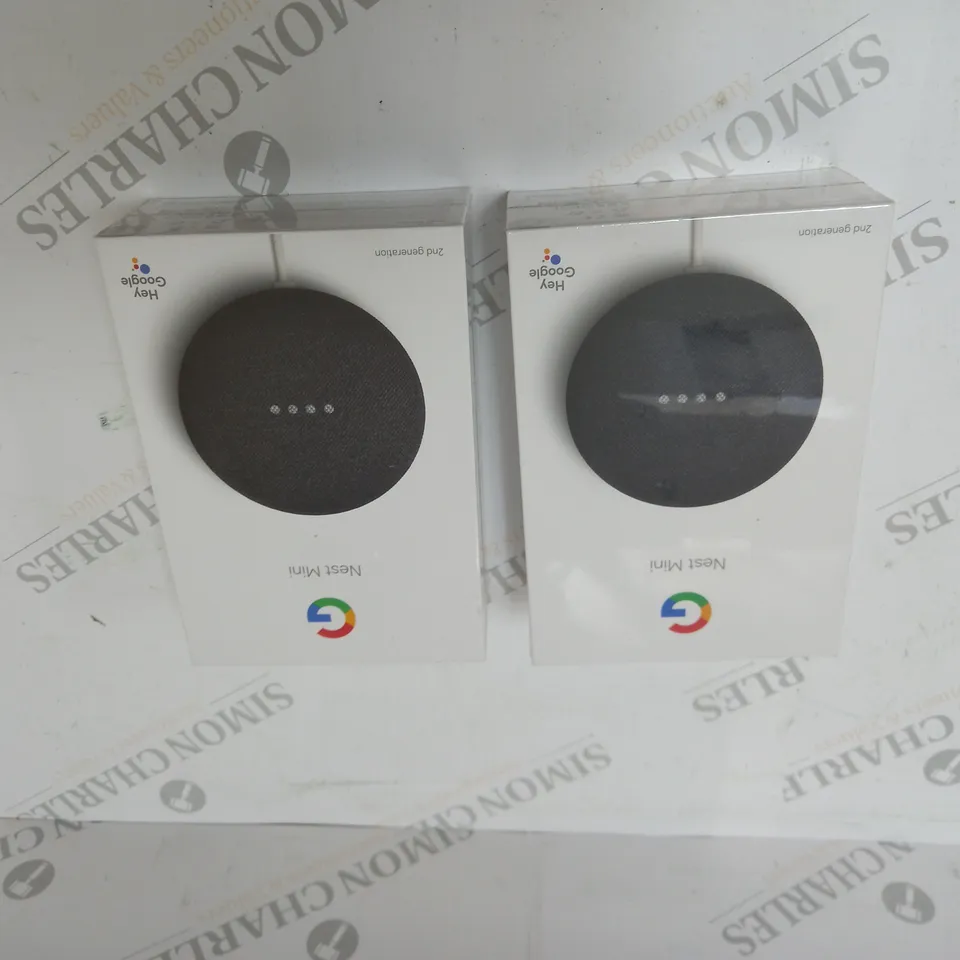 2 BRAND NEW BOXED GOOGLE NEST MINI 2ND GENERATION SMART SPEAKERS - CHARCOAL