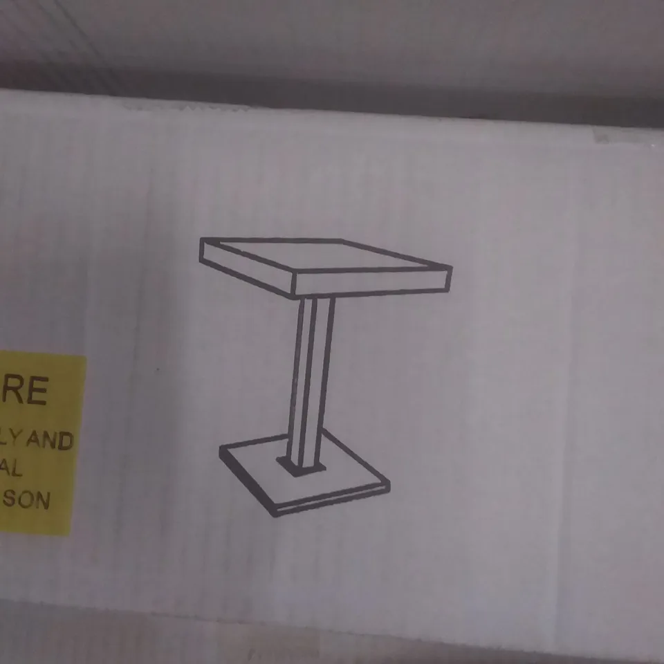 BOXED TOPAZ BLACK HIGH GLOSS BAR TABLE WITH GLASS TOP 80X80X110CM (2 BOXES)