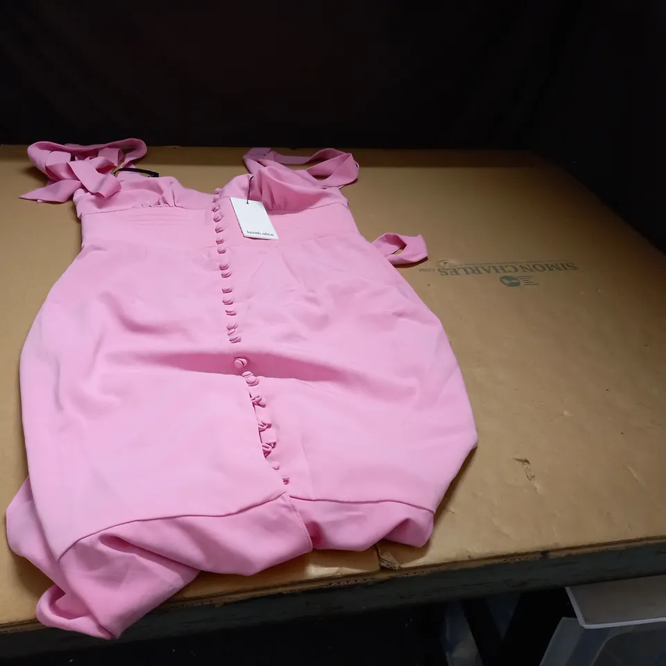 IN THE STYLE LAVISH ALICE TIE STRAP MICRO BUTTON MIDI DRESS IN BUBBLEGUM PINK UK SIZE 14 