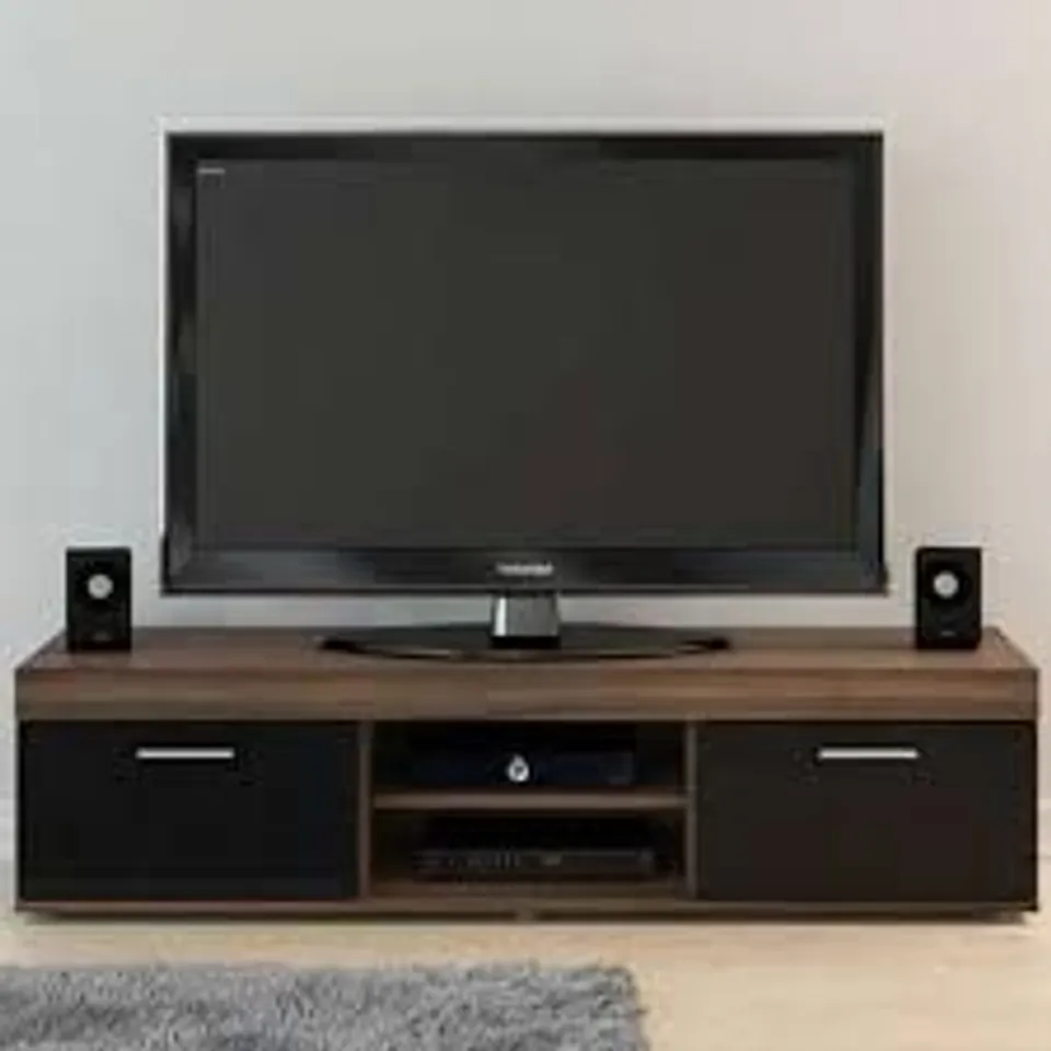 BOXED EDGEWARE 2 DOOR 2 SHELF BLACK AND NATURAL TV UNIT