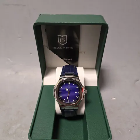 FRANK SCHMIDT WATCH – TEXTURED DIAL WITH DATE – LEATHER STRAP – GIFT BOX