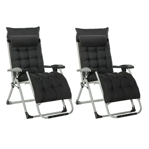 BOXED NEO BLACK ZERO GRAVITY SUN LOUNGER WITH PADDED CUSHIONS SET OF TWO (1 BOX)