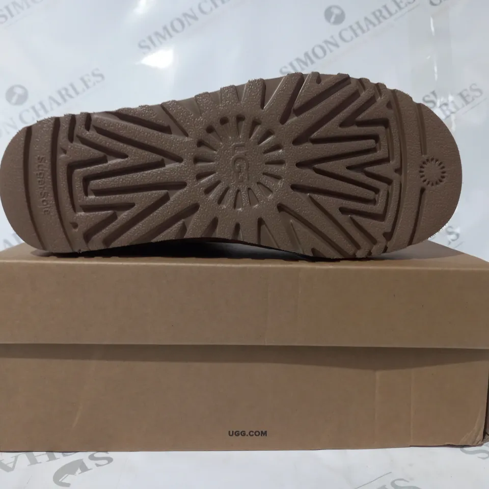 BOXED PAIR OF UGG CLASSIC ULTRA MINI SHOES IN TAN UK SIZE 4