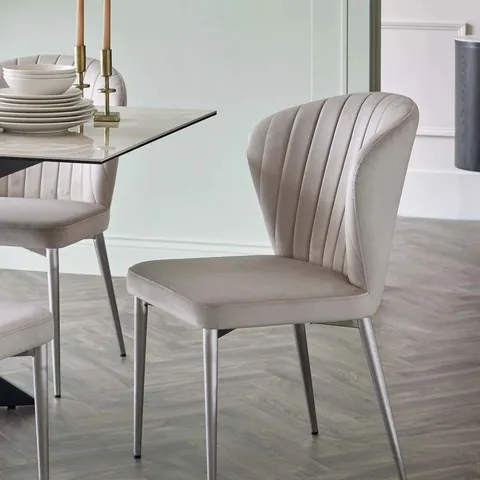 BOXED SET OF 2 DANETTI HARPER CHAMPAGNE PLUSH VELVET STAINLESS STEEL DINING CHAIRS