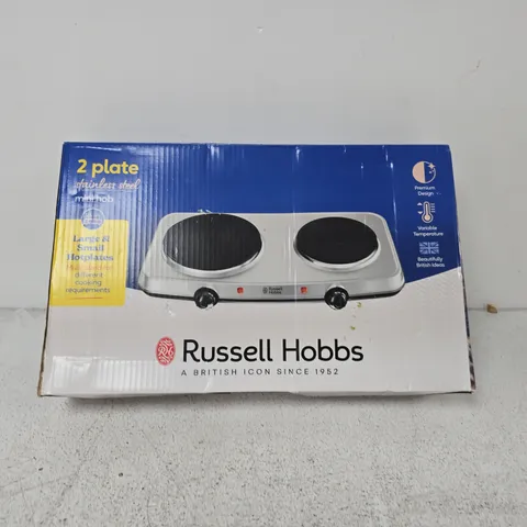 RUSSELL HOBBS 2 PLATE MINI HOB – STAINLESS STEEL, BOXED