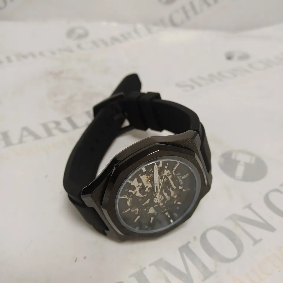 MENS EDISON AUTOMATIC WATCH - GLASS EXHIBITION BACK CASE - RUBBER STRAP