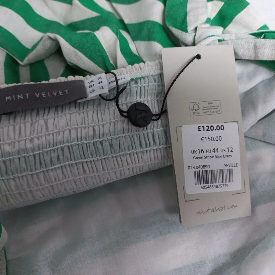 MINT VELVET GREEN STRIPE MAXI DRESS - UK 16