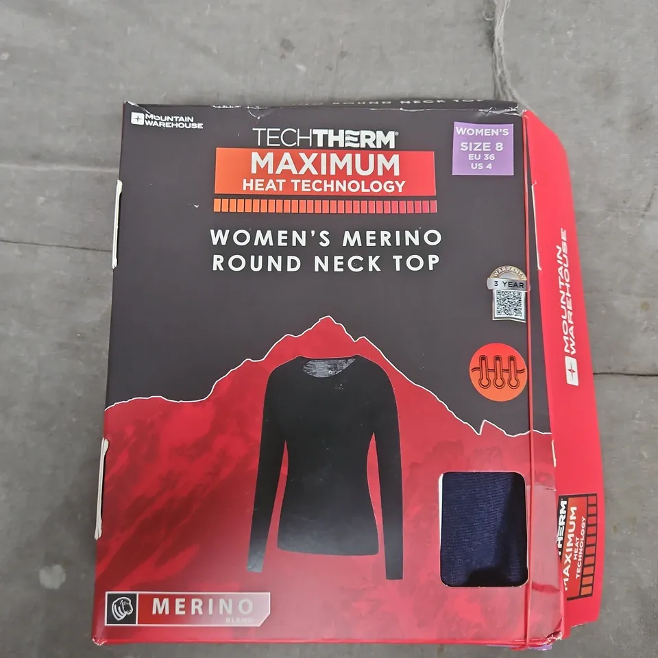 MOUNTAIN WAREHOUSE TECHTHERM WOMEN'S MERINO ROUND NECK TOP – BLACK, UK SIZE 8