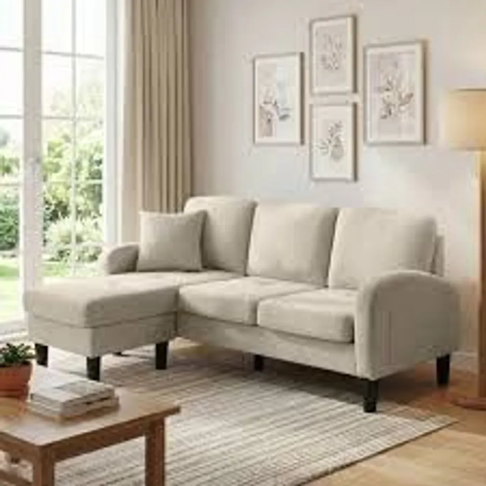 L-SHAPED 3-SEATER CORNER SOFA WITH CHAISE, COTTON-LINEN FABRIC (2BOXES)