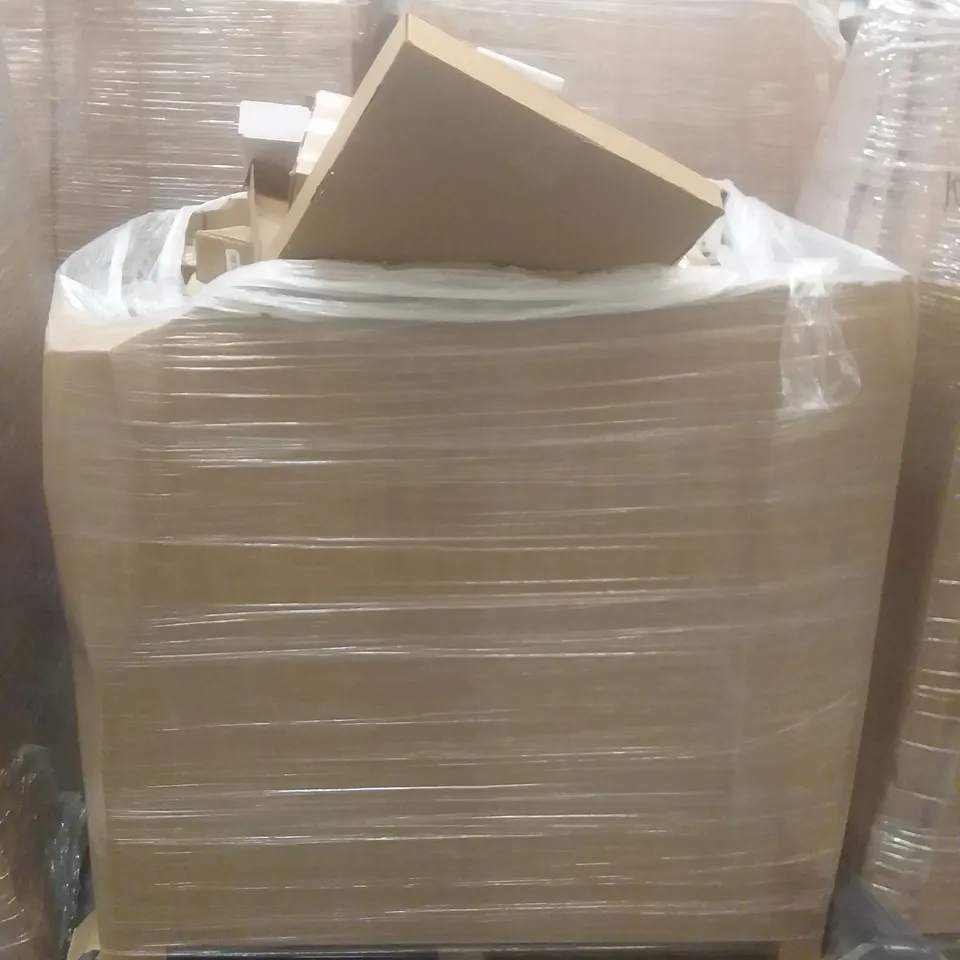PALLET OF ASSORTED ITEMS INCLUDING WALL CLOCK, TOILET SEATS, BODY COMPOSITION ANALYSER, MIXING BOWLS