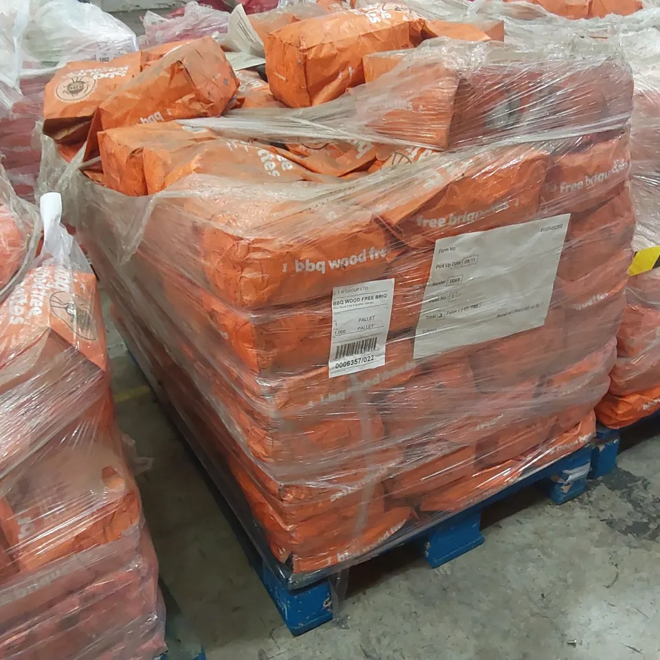 PALLET CONTAINING A LARGE QUANTITY OF CHARCOAL BRIQUETTE BAGS 