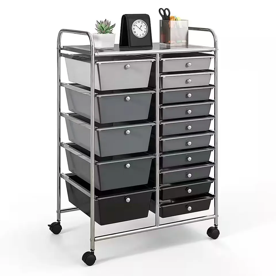 BOXED COSTWAY 15 DRAWER ROLLING STORAGE CART TOOLS SCRAPBOOK PAPER ORGANIZER LIGHTWEIGHT - GREY 