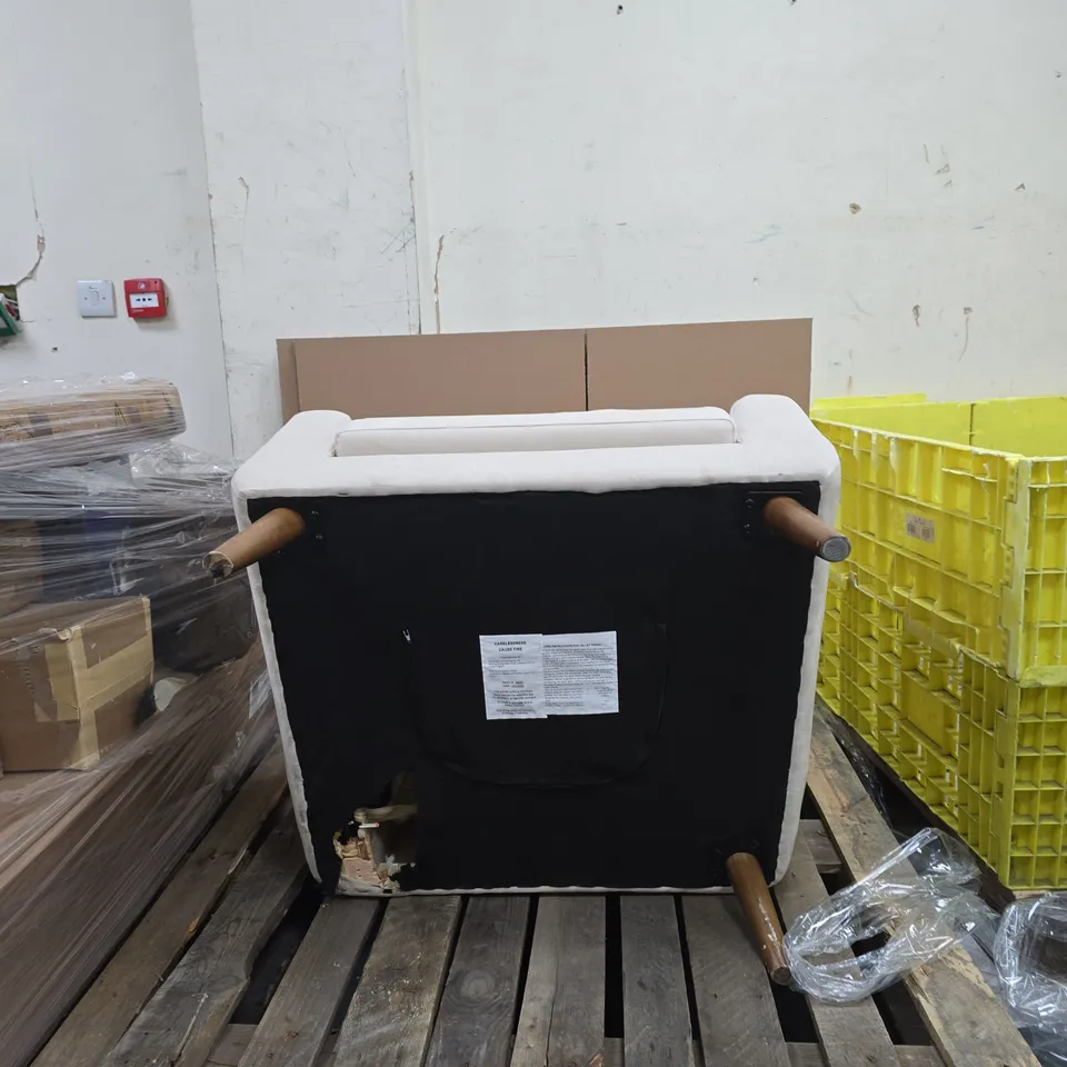 PAIR OF CREAM CHAIRS (1 MISSING A LEG)