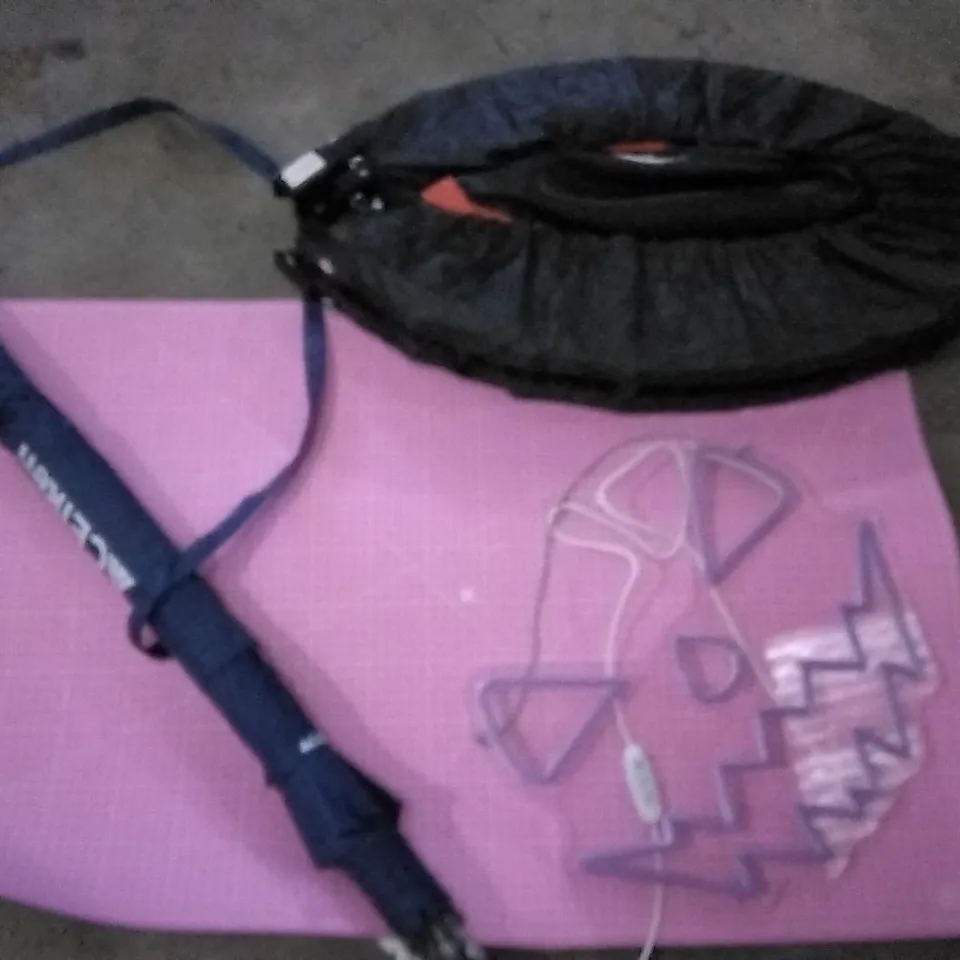 PALLET OF ASSORTED PRODUCTS TO INCLUDE; CEIKEN UMBRELLA, CUTTING MATT AND TRAMPOLINE