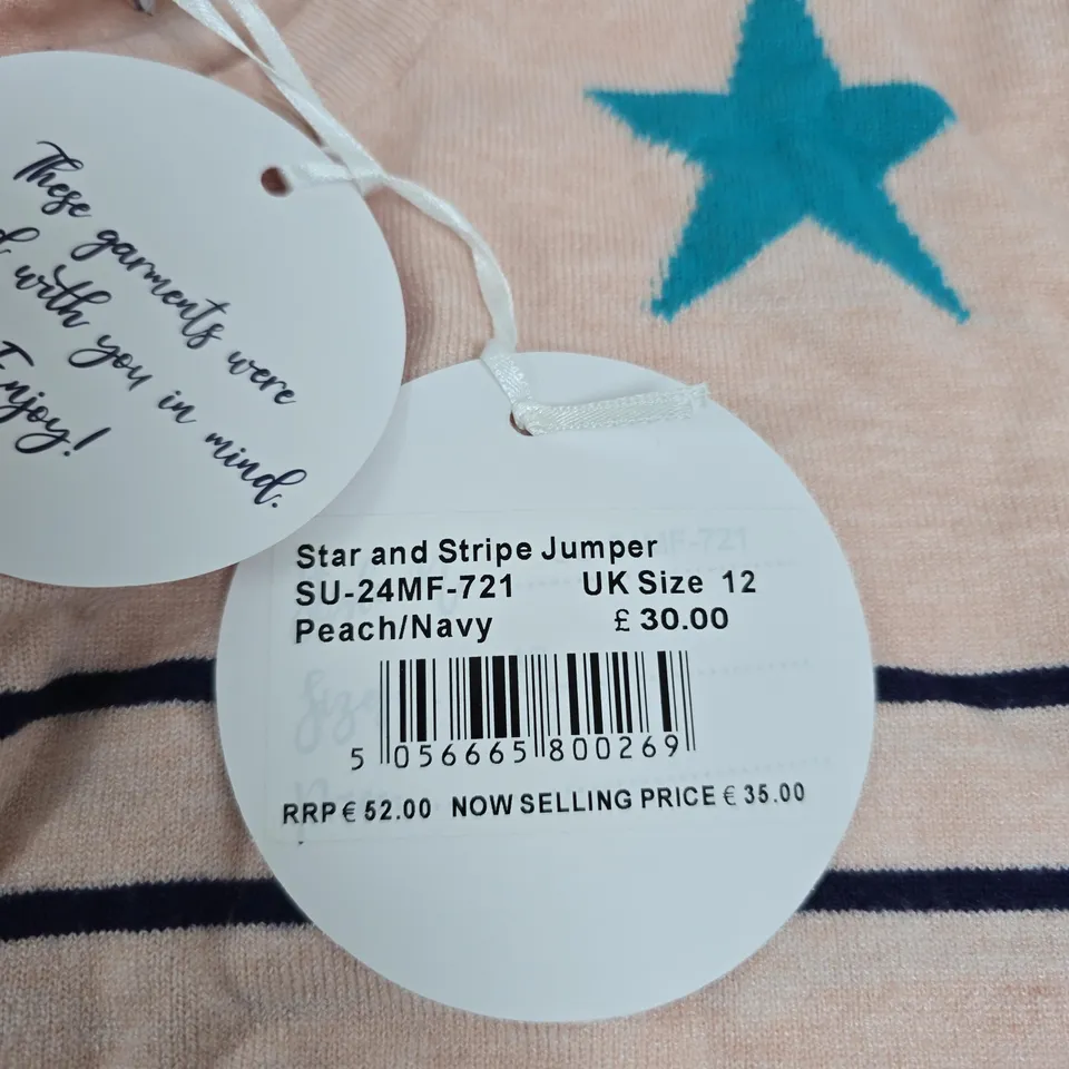 MUDFLOWER STAR AND STRIPE JUMPER – PEACH/NAVY, UK SIZE 12