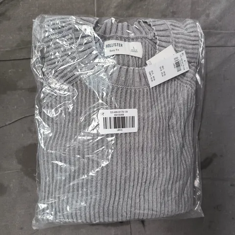 BAGGED HOLLISTER BOXY FIT LONG SLEEVE JUMPER IN GREY SIZE LARGE