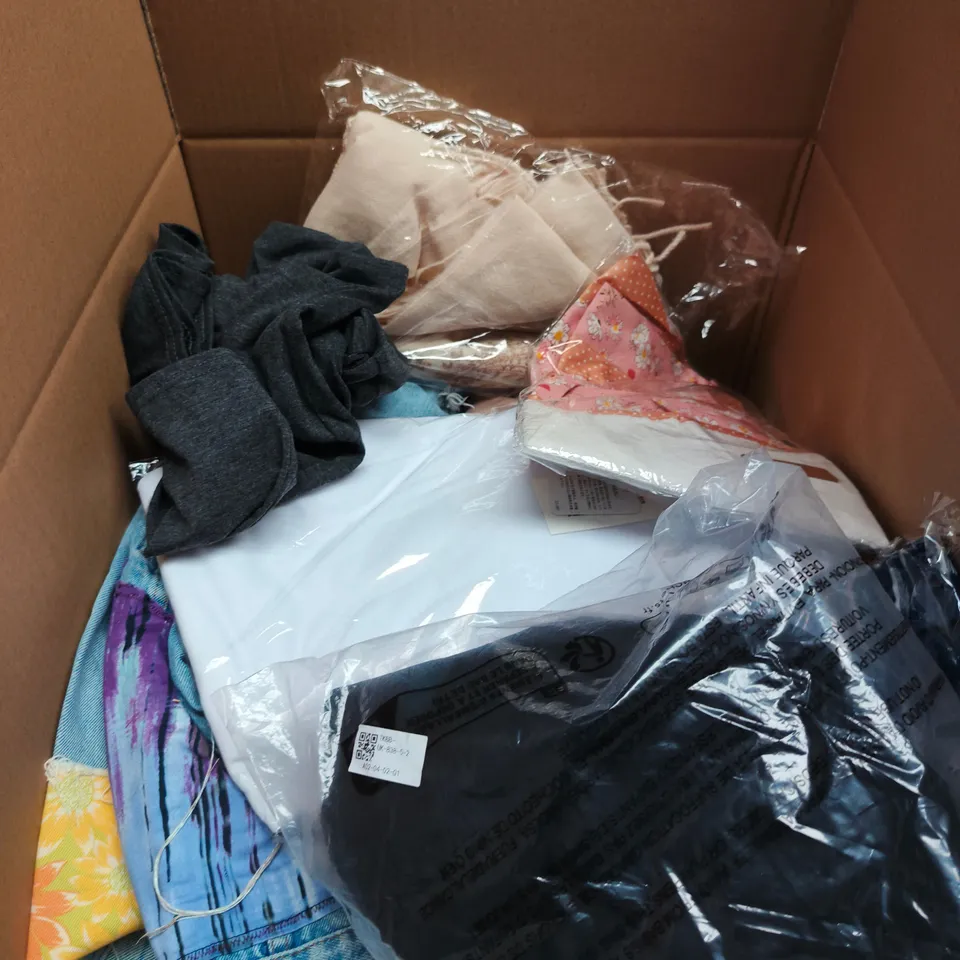 APPROXIMATELY 20 ASSORTED CLOTHING PRODUCTS IN VARIOUS STYLES & SIZES TO INCLUDE PANTS, T-SHIRTS, DRESSES ETC