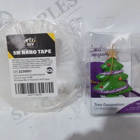 APPROXIMATELY 15 ASSORTED HOUSEHOLD ITEMS TO INCLUDE TREE DECORATION, 5M NANO TAPE, FIXMAN TYPE 53 STAPLES, ETC