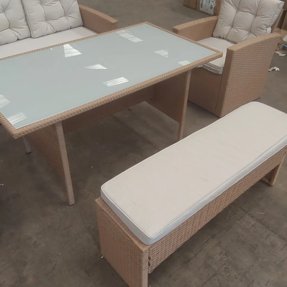 FURNITUREBOX MARBELLA BEIGE RATTAN 9 SEAT SOFA GARDEN DINING SET