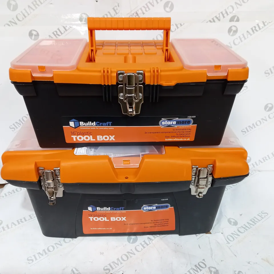 BOXED BUILDCRAFT 3 PIECE TOOL BOX SET WITH REMOVABLE STORAGE TRAYS
