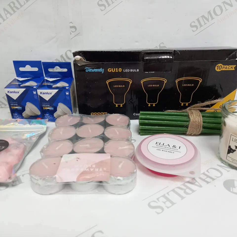 BOX OF APPROXIMATELY 10 ASSORTED ITEMS TO INCLUDE - CANDLES, LED BULBS, WAX MELT ETC